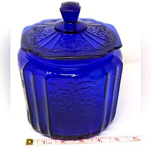 Vintage Anchor Hocking Mayfair Cobalt Blue Biscuit Cracker Cookie Jar